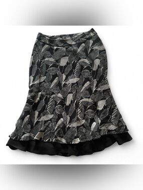 Silk Black White Abstract Botanical Midi Skirt Size 6 Jones New York Collection
